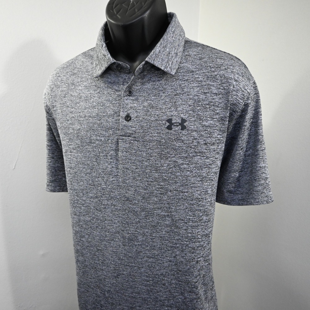 Under Armour Playoff Polo Mens Large Loose Fit Gray Heathered Short Sleeve